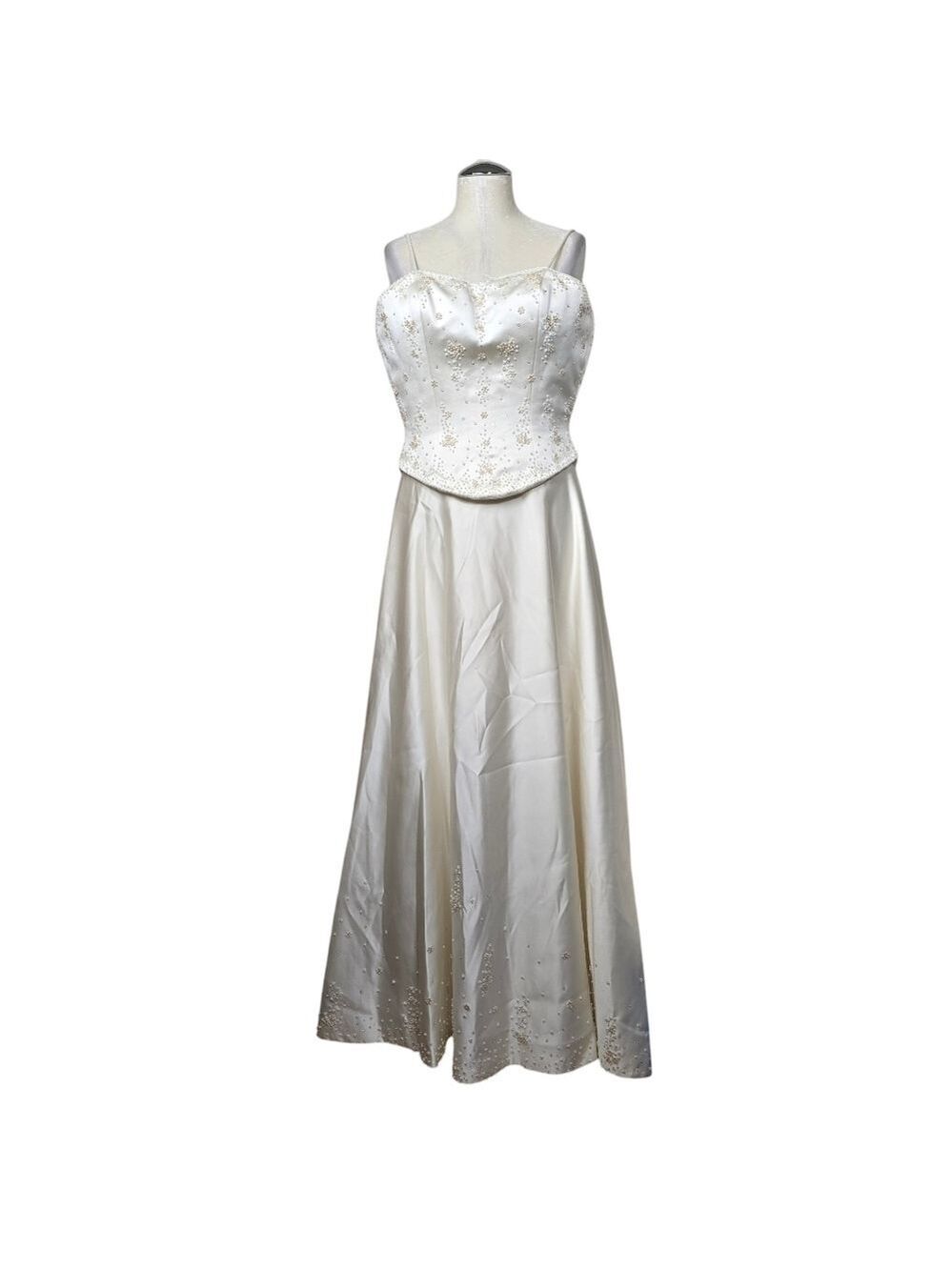 Cosmobella Off White Beaded Pearl Strap Wedding Dress 6
